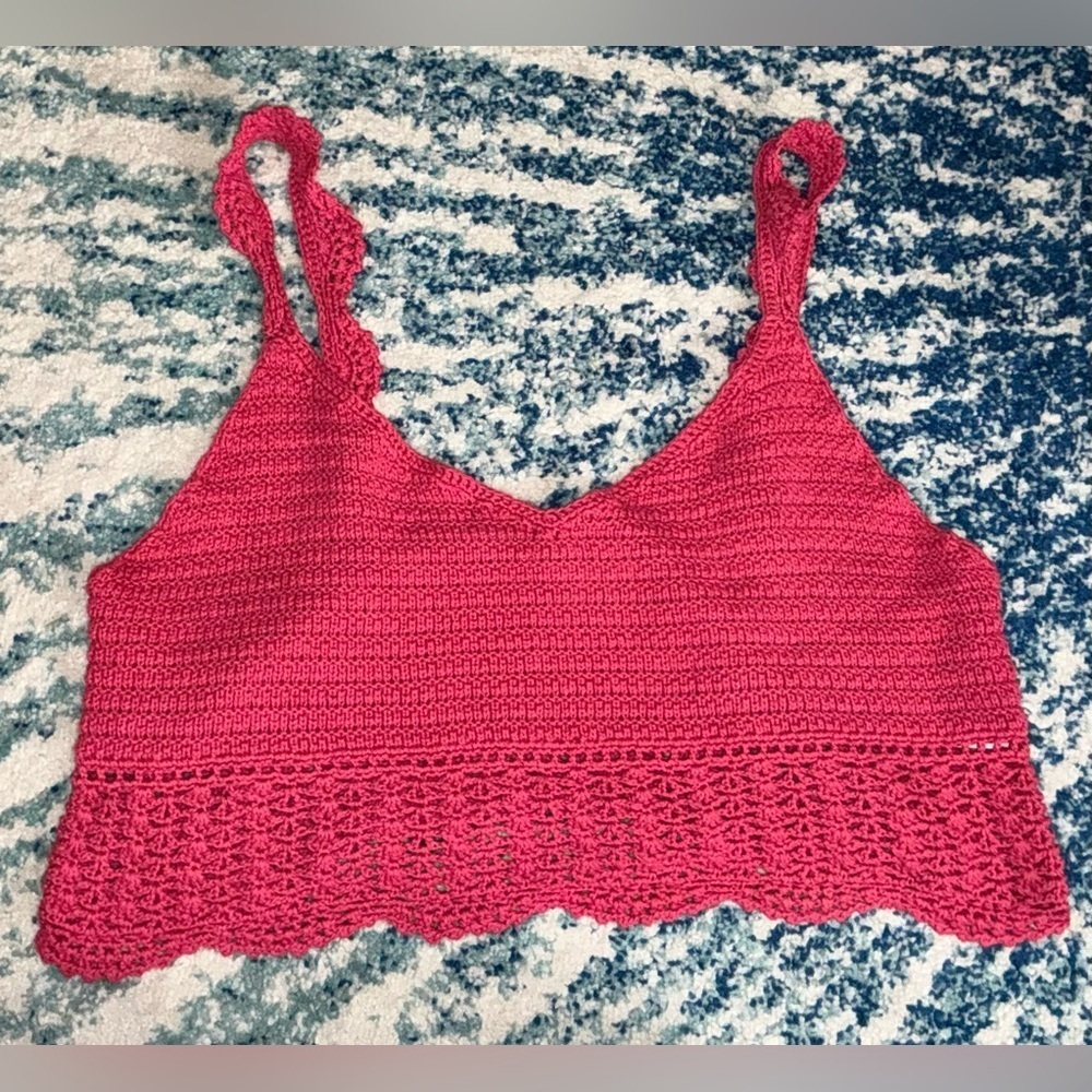 American Eagle Outfitters Pink Crochet Crop Top
